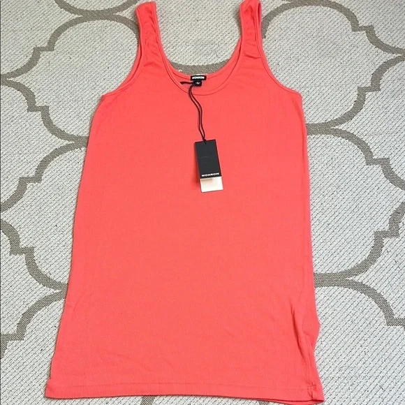 Monrow Supimafine Rib Scoop Neck Tank Fitted Sleeveless Tank Top size large - Picture 1 of 9